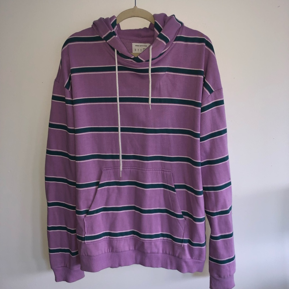 Purple Stripped Hoodie with Teal and White Stripes